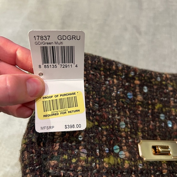 NWT Coach Green/ Brown Fall Tweed Chelsea Boucle Flap Bag - Picture 6 of 11